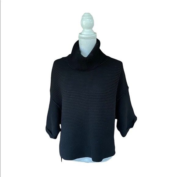 Free People Turtleneck Boxy Chunky Oversized Sweater Size XS Solid Black. - Picture 1 of 3